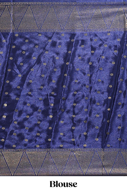 Yellow & blue dual shade zari motifs semi soft silk saree with self border and striped pallu