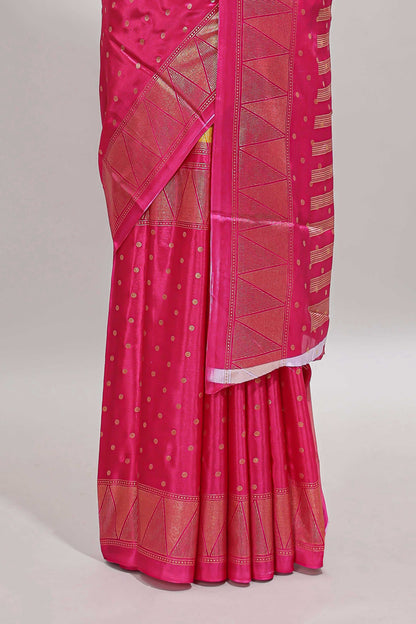 Mustard & pink dual shade zari motifs semi soft silk saree with self border and striped pallu