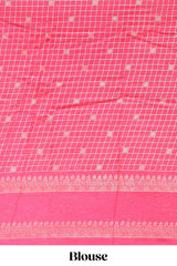 Orange checked semi soft silk saree with contrast border and striped pallu