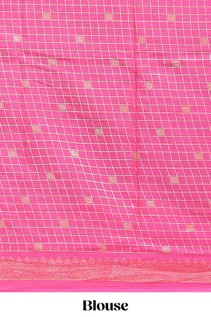 Black checked zari motifs semi soft silk saree with contrast bentex border and striped pallu