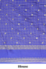Maroon checked zari motifs semi soft silk saree with contrast bentex border and striped pallu
