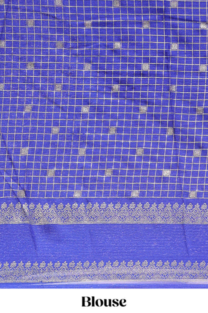Maroon checked zari motifs semi soft silk saree with contrast bentex border and striped pallu