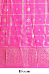 Yellow color budget silk saree with contrast foil print border and contrast pallu along with contrast blouse piece