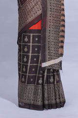 Rust Orange color budget silk saree with contrast foil print border and contrast pallu along with contrast blouse piece