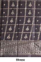 Rust Orange georgette saree with contrast foil print border and contrast pallu along with contrast blouse piece