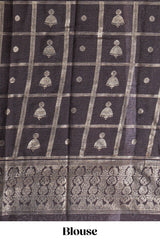 Rust Orange color budget silk saree with contrast foil print border and contrast pallu along with contrast blouse piece