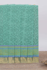 Green striped floral design chirala cotton saree with self zari border and matching blouse