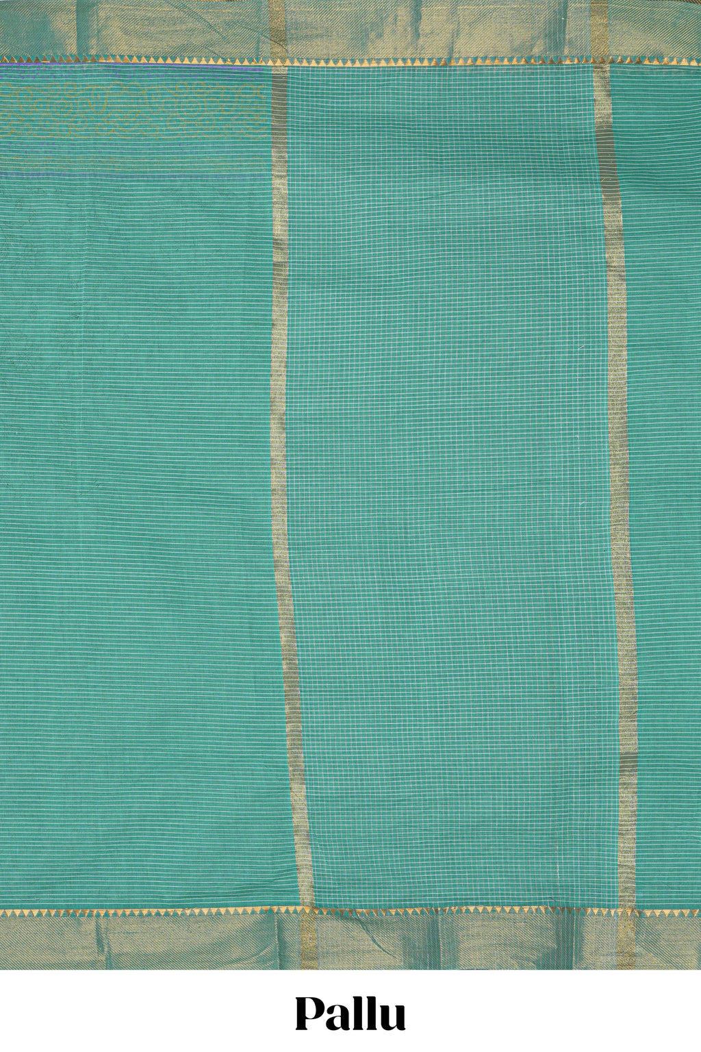 Green striped floral design chirala cotton saree with self zari border and matching blouse