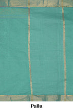 Green striped floral design chirala cotton saree with self zari border and matching blouse