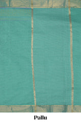 Green striped floral design chirala cotton saree with self zari border and matching blouse