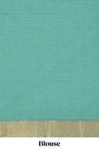 Green striped floral design chirala cotton saree with self zari border and matching blouse