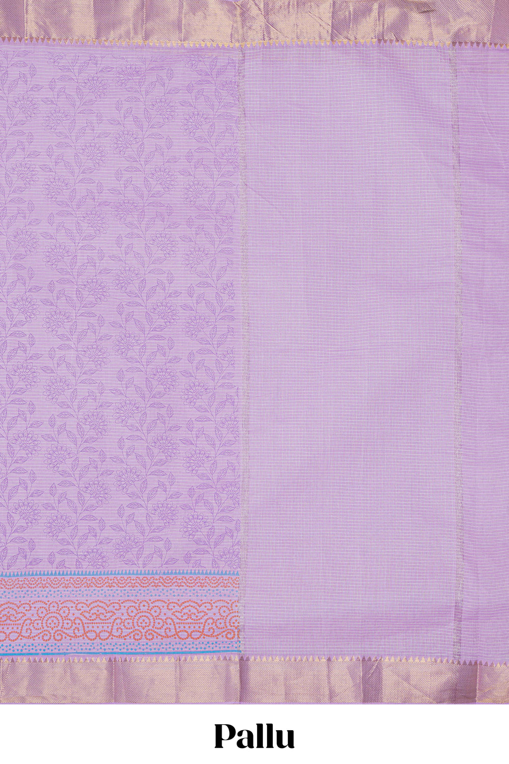 Lavender striped floral design chirala cotton saree with self zari border and matching blouse