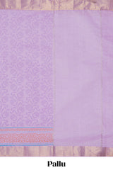 Lavender striped floral design chirala cotton saree with self zari border and matching blouse
