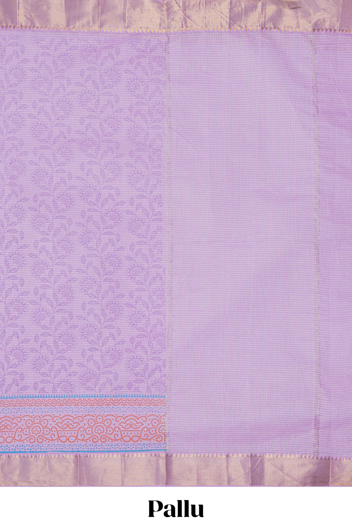 Lavender striped floral design chirala cotton saree with self zari border and matching blouse