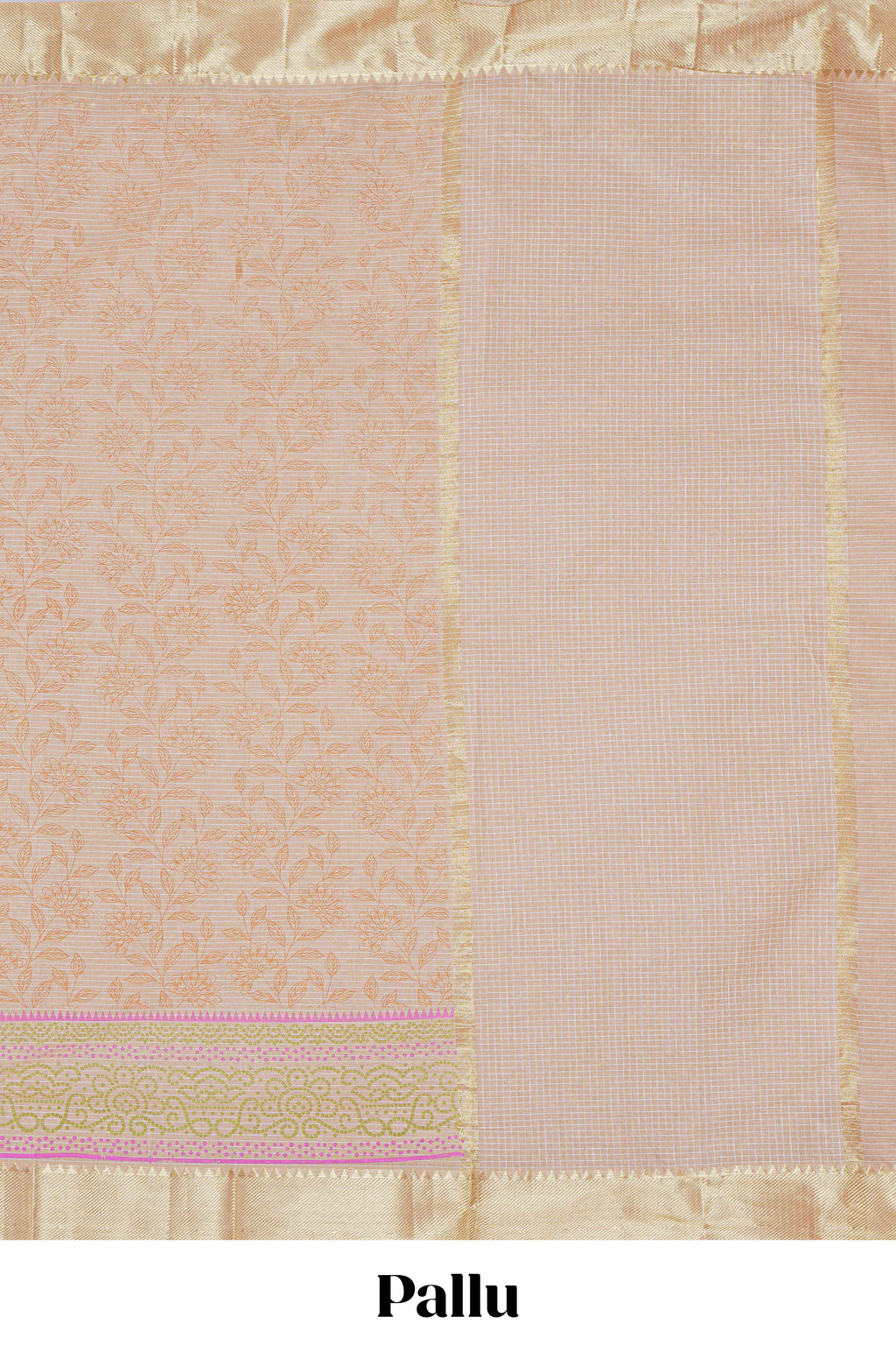 Peach striped floral design chirala cotton saree with self zari border and matching blouse