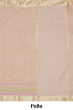 Peach striped floral design chirala cotton saree with self zari border and matching blouse