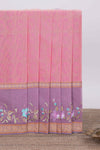 Pink birds motifs design chirala cotton saree with contrast border and matching blouse
