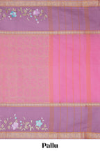 Pink birds motifs design chirala cotton saree with contrast border and matching blouse