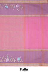 Pink birds motifs design chirala cotton saree with contrast border and matching blouse