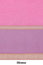 Pink birds motifs design chirala cotton saree with contrast border and matching blouse