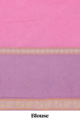 Pink birds motifs design chirala cotton saree with contrast border and matching blouse