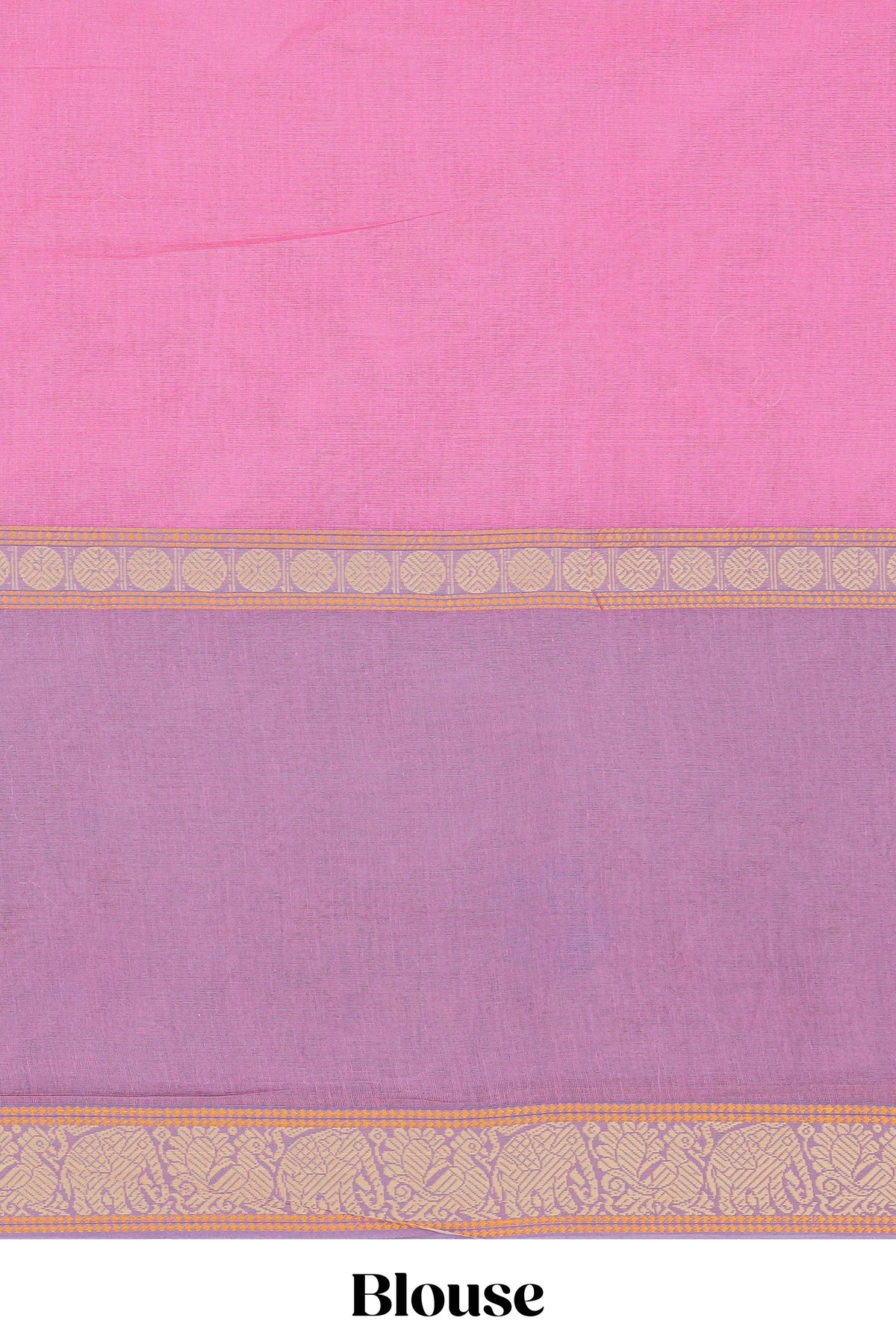 Pink birds motifs design chirala cotton saree with contrast border and matching blouse