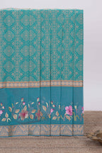 Green floral design chirala cotton saree with contrast border and matching blouse