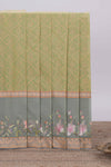 Olive green floral design chirala cotton saree with contrast border and matching blouse