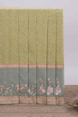 Olive green floral design chirala cotton saree with contrast border and matching blouse