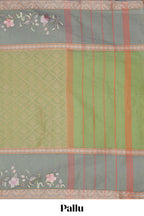 Olive green floral design chirala cotton saree with contrast border and matching blouse