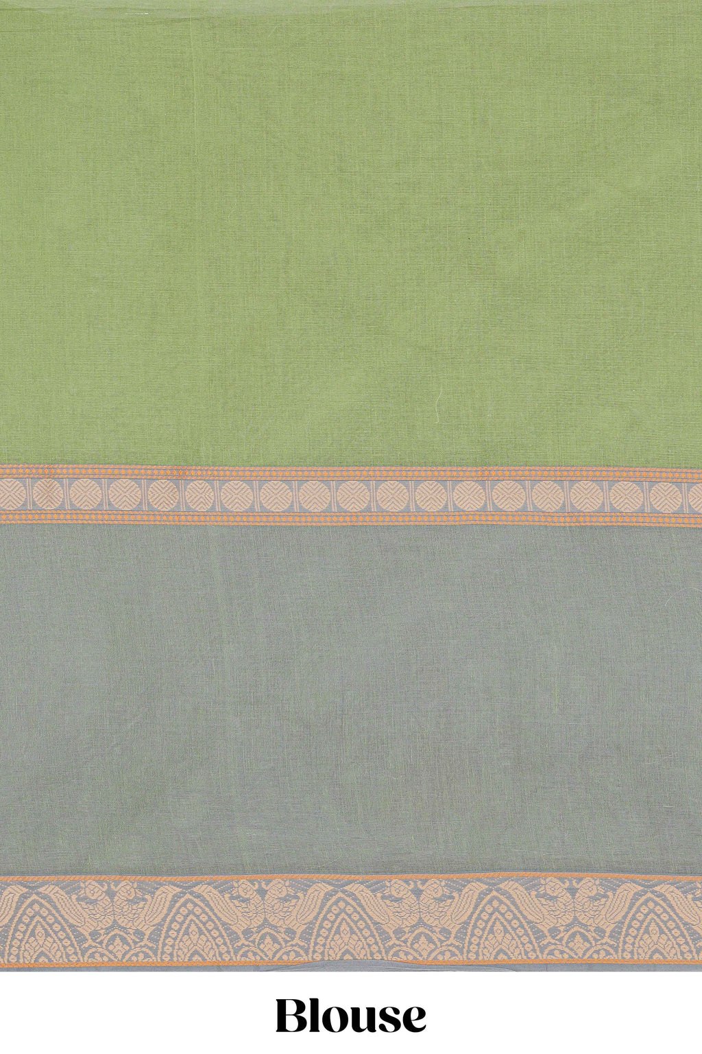Olive green floral design chirala cotton saree with contrast border and matching blouse