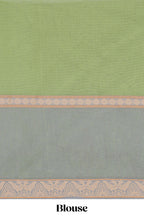 Olive green floral design chirala cotton saree with contrast border and matching blouse