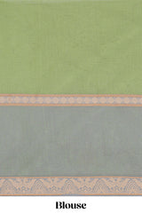Olive green floral design chirala cotton saree with contrast border and matching blouse