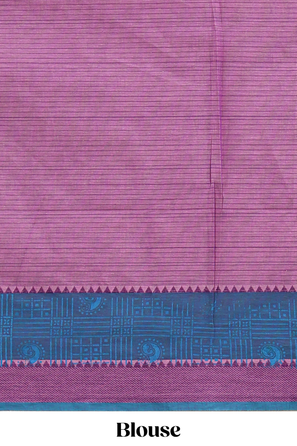 Pink checked floral design chirala cotton saree with contrast border and striped blouse