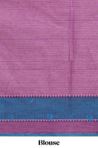 Pink checked floral design chirala cotton saree with contrast border and striped blouse