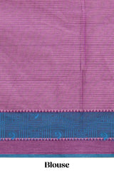 Pink checked floral design chirala cotton saree with contrast border and striped blouse