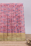 Pink checked motifs design chirala cotton saree with contrast border and striped blouse
