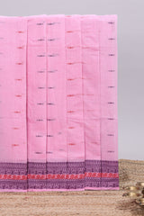 Pink motifs design chirala cotton saree with self border and striped pallu