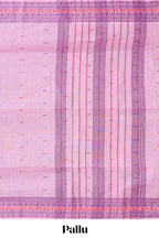 Pink motifs design chirala cotton saree with self border and striped pallu