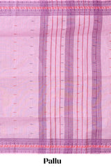 Pink motifs design chirala cotton saree with self border and striped pallu