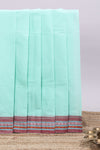 Mint green plain chirala cotton saree with contrast border and striped pallu
