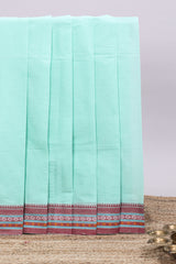 Mint green plain chirala cotton saree with contrast border and striped pallu