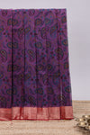 Violet striped motifs design chirala cotton saree with contrast border and motifs blouse
