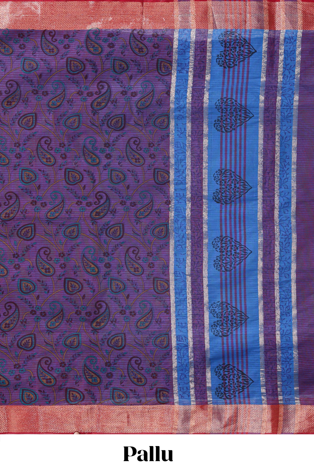 Violet striped motifs design chirala cotton saree with contrast border and motifs blouse