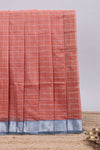 Rust red checked design chirala cotton saree with contrast border and striped blouse
