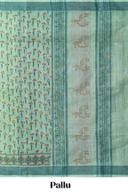 Green checked floral design chirala cotton saree with self border and printed blouse