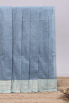 Stone blue striped design chirala cotton saree with contrast border and striped blouse