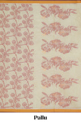 Cream color floral designed chirala cotton saree with contrast border and matching blouse