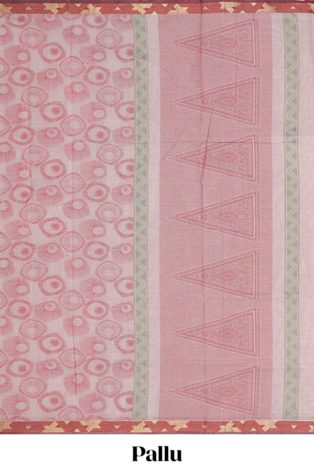 Dusty pink unique designed chirala cotton saree with contrast border and self geometric designed pallu