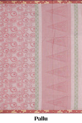 Dusty pink unique designed chirala cotton saree with contrast border and self geometric designed pallu